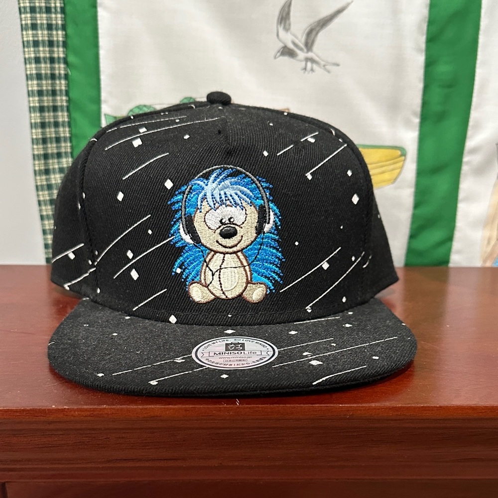 Black Cap with Blue Dog Embroidery